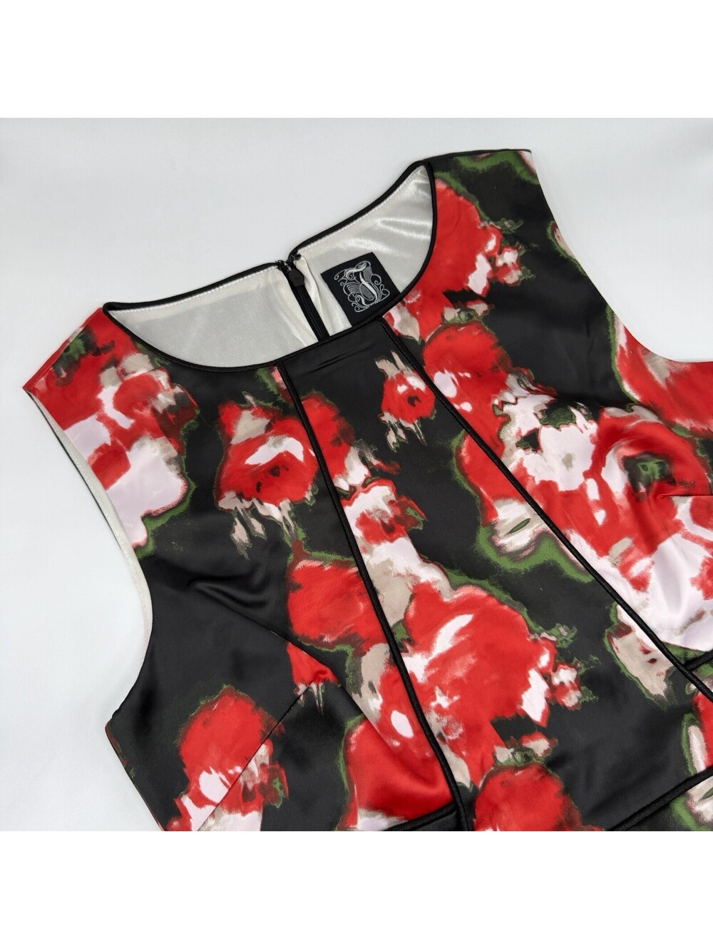Jax ModCloth Floral Abstract Cocktail Dress Chic Classy Red Black 6